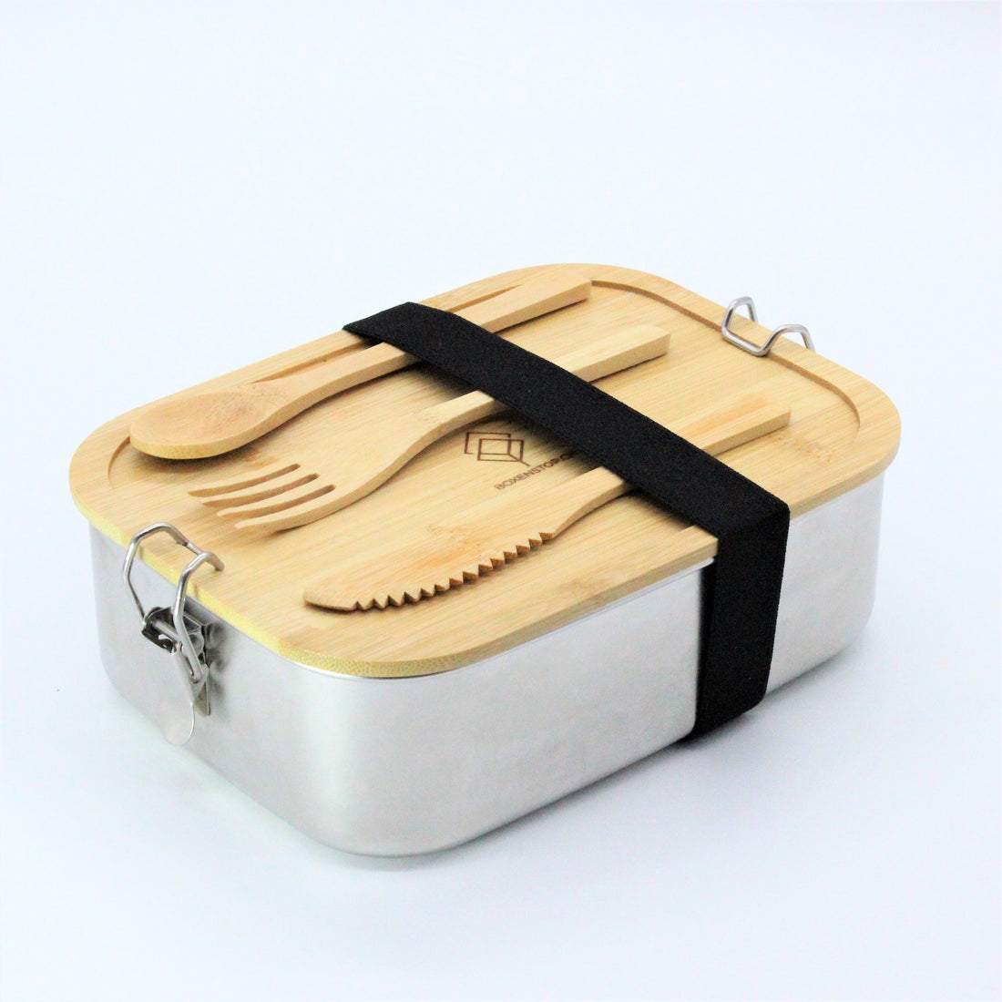 Premium Edelstahl Lunchbox 1200 ml, mit Bambus-Besteck, Ersatzdichtung, ÖKO-Baumwoll-Zugbeutel, Gummiband, auslaufsicher, geruchs- & geschmacksneutral
