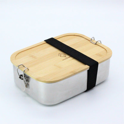 Premium Edelstahl Lunchbox 1200 ml, mit Bambus-Besteck, Ersatzdichtung, ÖKO-Baumwoll-Zugbeutel, Gummiband, auslaufsicher, geruchs- &amp; geschmacksneutral