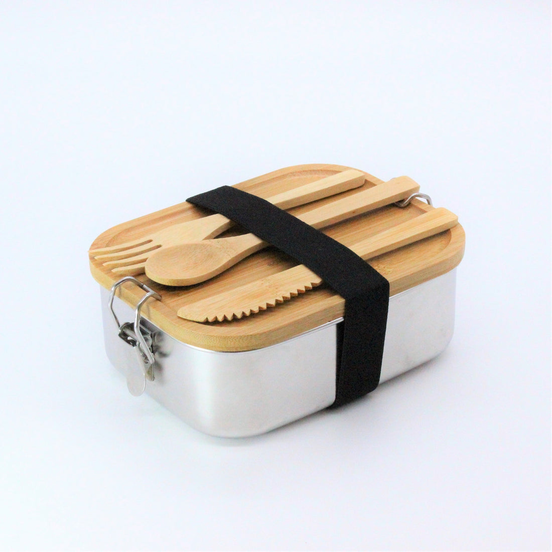 Premium Edelstahl Lunchbox 800 ml, mit Bambus-Besteck, Ersatzdichtung, ÖKO-Baumwoll-Zugbeutel, Gummiband, auslaufsicher, geruchs- & geschmacksneutral