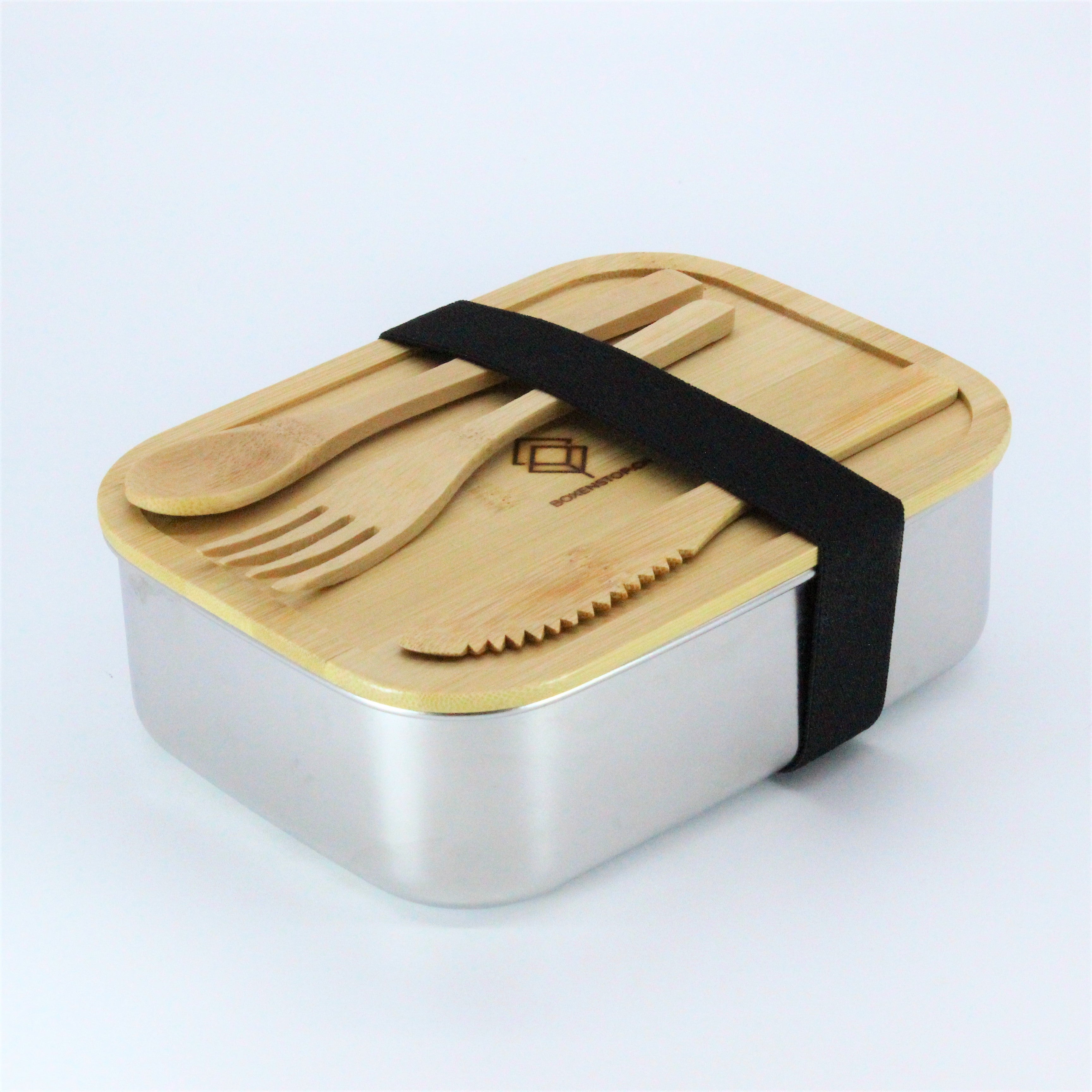 Premium Edelstahl Lunchbox 1200 ml, ohne Klammern, mit Bambus-Besteck, Ersatzdichtung, ÖKO-Baumwoll-Zugbeutel, Gummiband, auslaufsicher, geruchs- & geschmacksneutral