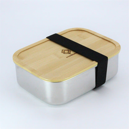 Premium Edelstahl Lunchbox 1200 ml, ohne Klammern, mit Bambus-Besteck, Ersatzdichtung, ÖKO-Baumwoll-Zugbeutel, Gummiband, auslaufsicher, geruchs- &amp; geschmacksneutral