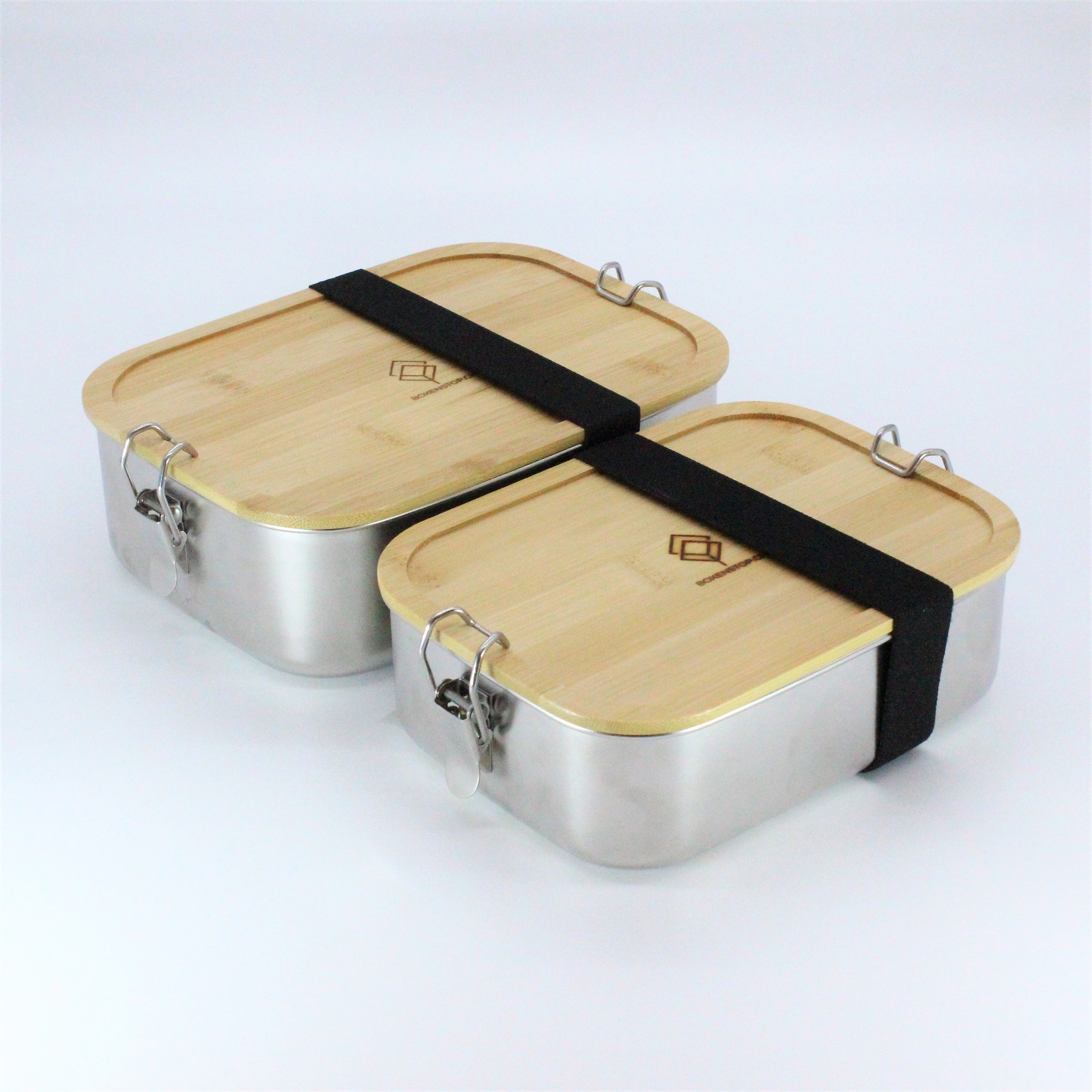 2x Premium Edelstahl Lunchbox 1500 ml, inkl. Bambus-Besteck, Ersatzdichtung, ÖKO-Baumwoll-Zugbeutel, Gummiband, auslaufsicher – geruchs- und geschmacksneutral