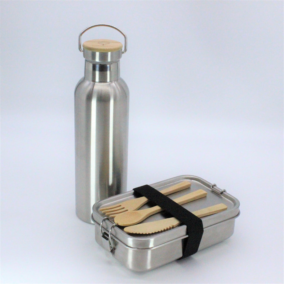 Premium Edelstahl Lunchbox 700 ml + Isolier - Trinkflasche Hot &amp; Cold in Silber, 600 ML