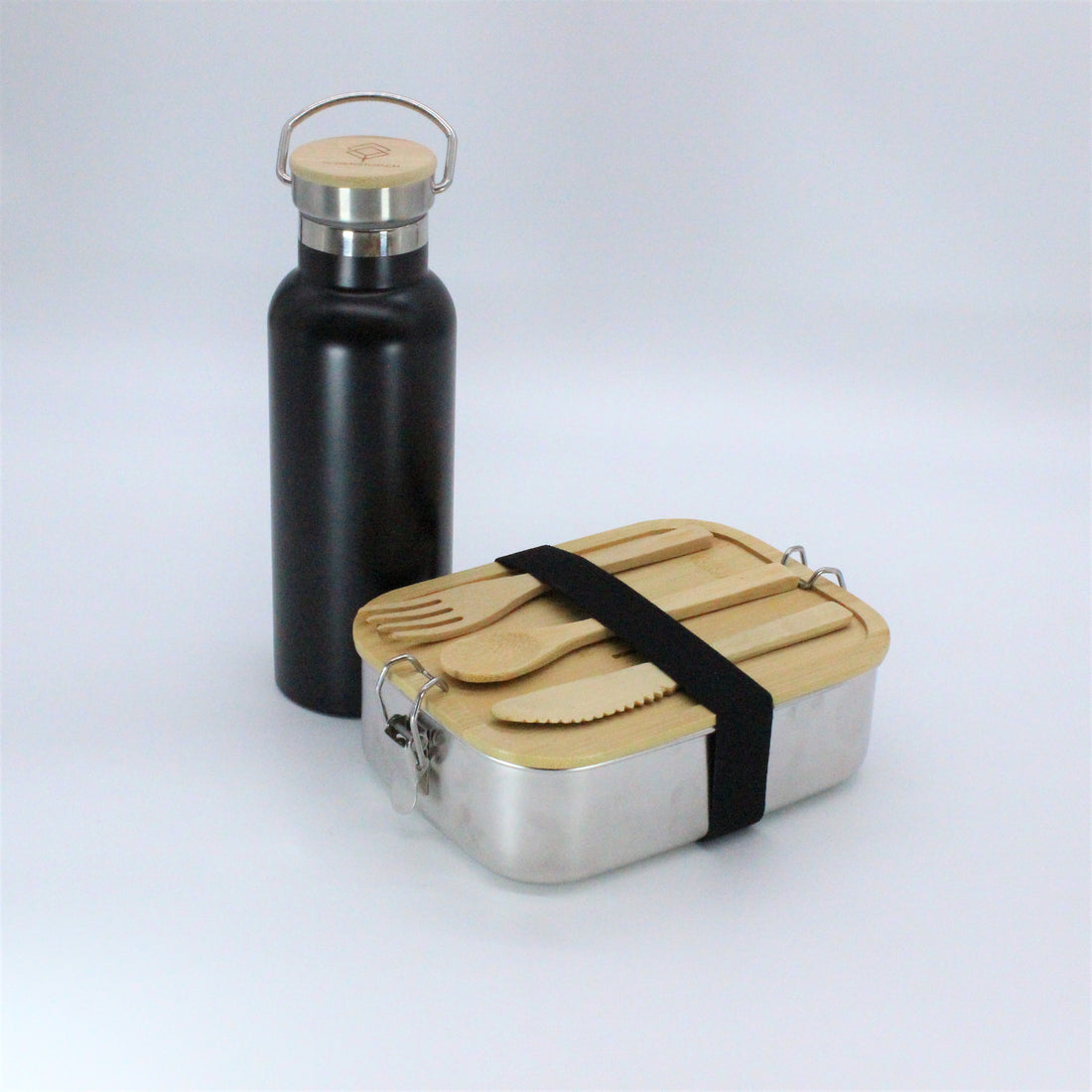 Premium Edelstahl Lunchbox 1200 ml + Isolier - Trinkflasche Hot &amp; Cold in Schwarz-Matt, 750 ML