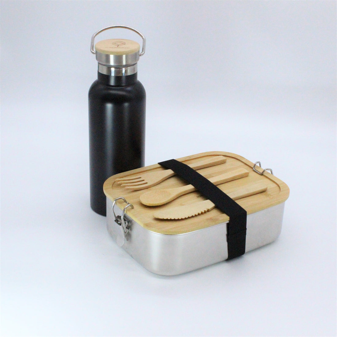 Premium Edelstahl Lunchbox 1500 ml + Isolier - Trinkflasche Hot &amp; Cold in Schwarz-Matt, 750 ML
