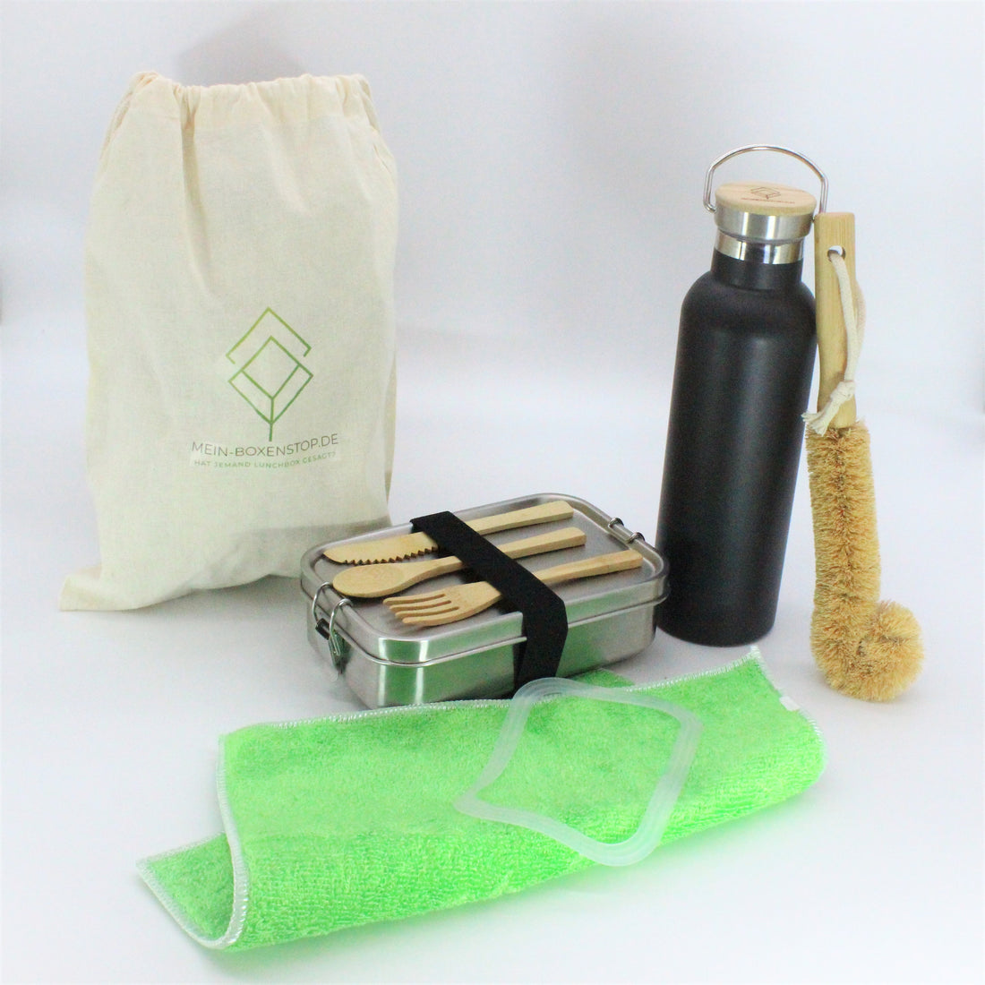 Premium Edelstahl Lunchbox 700 ml + Isolier - Trinkflasche Hot & Cold in Schwarz-Matt, 600 ML