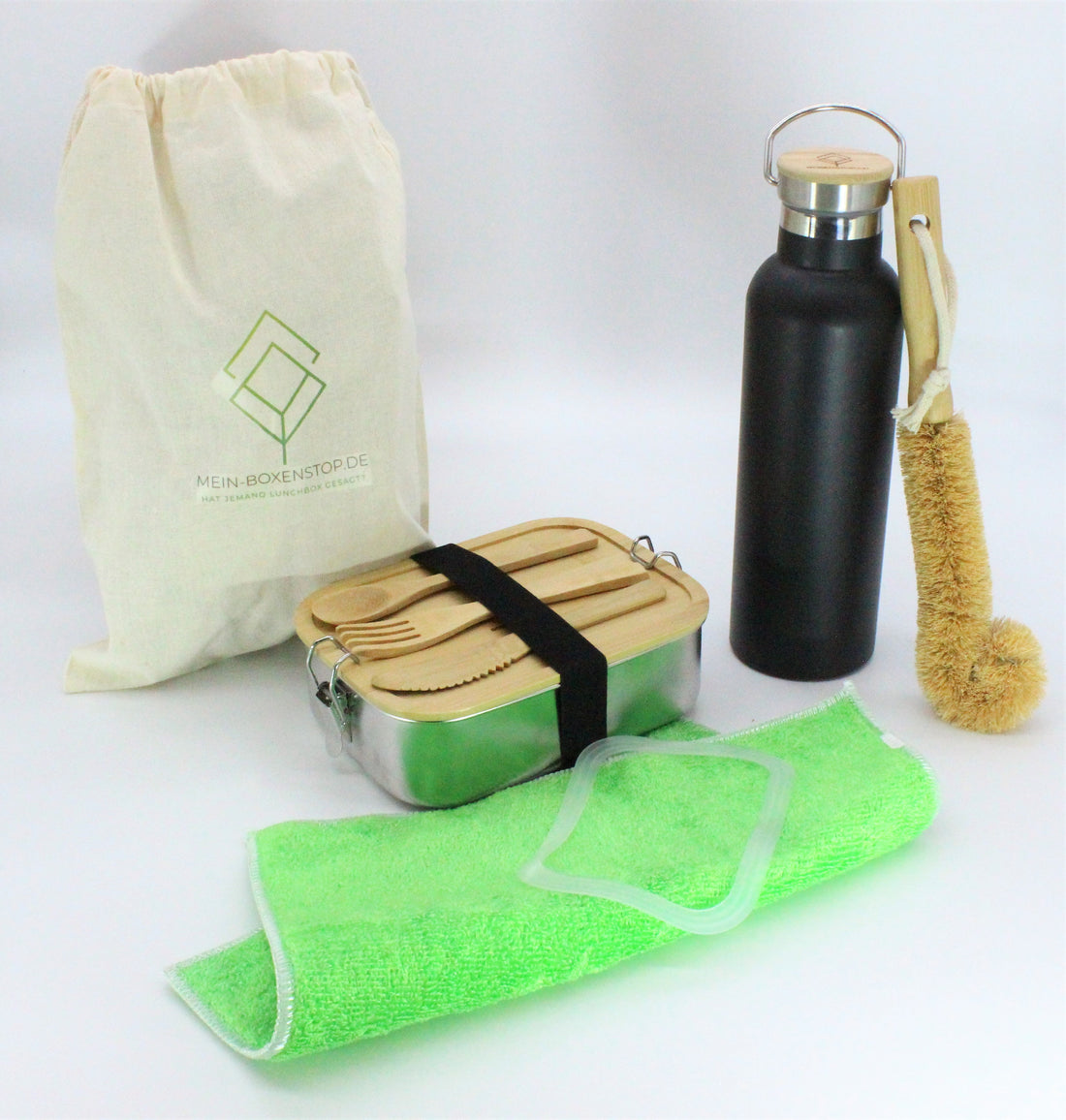 Premium Edelstahl Lunchbox 1200 ml + Isolier - Trinkflasche Hot & Cold in Schwarz-Matt, 750 ML