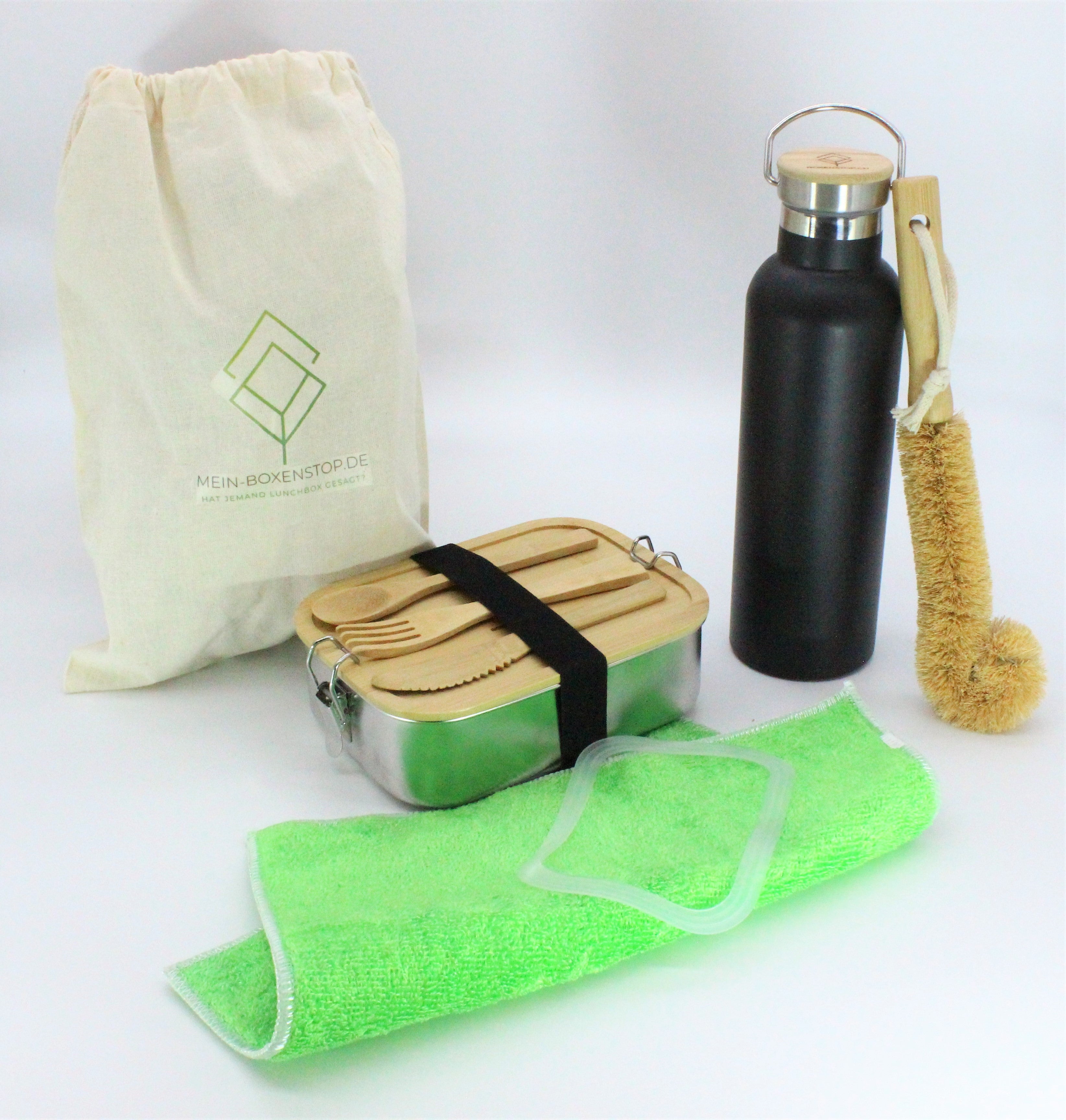 Premium Edelstahl Lunchbox 1500 ml + Isolier - Trinkflasche Hot & Cold in Schwarz-Matt, 750 ML