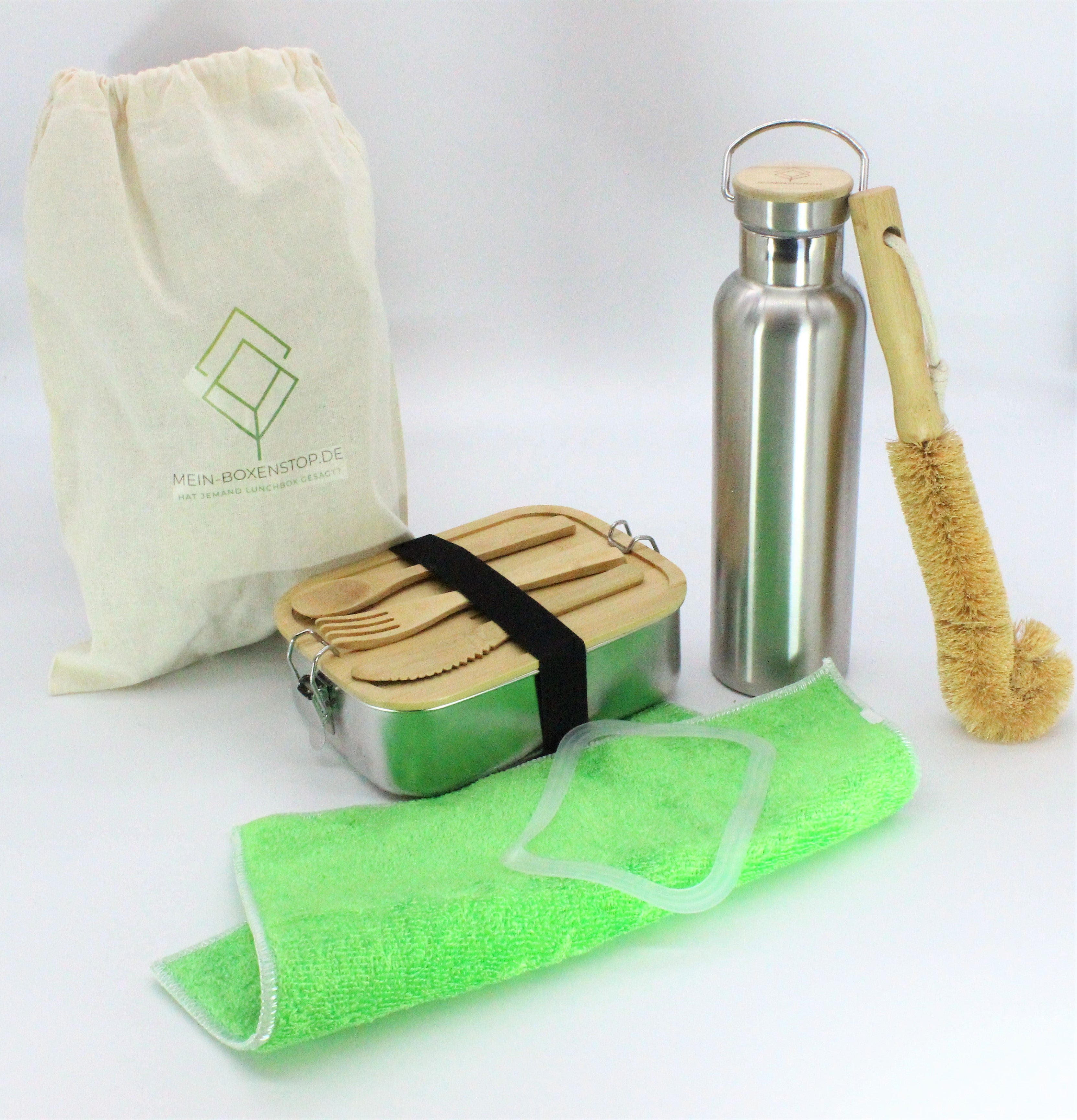 Premium Edelstahl Lunchbox 1500 ml + Isolier - Trinkflasche Hot & Cold in Silber, 750 ML