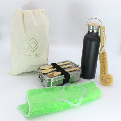 Premium Edelstahl Lunchbox 1000 ml + Isolier - Trinkflasche Hot &amp; Cold in Schwarz-Matt, 750 ML