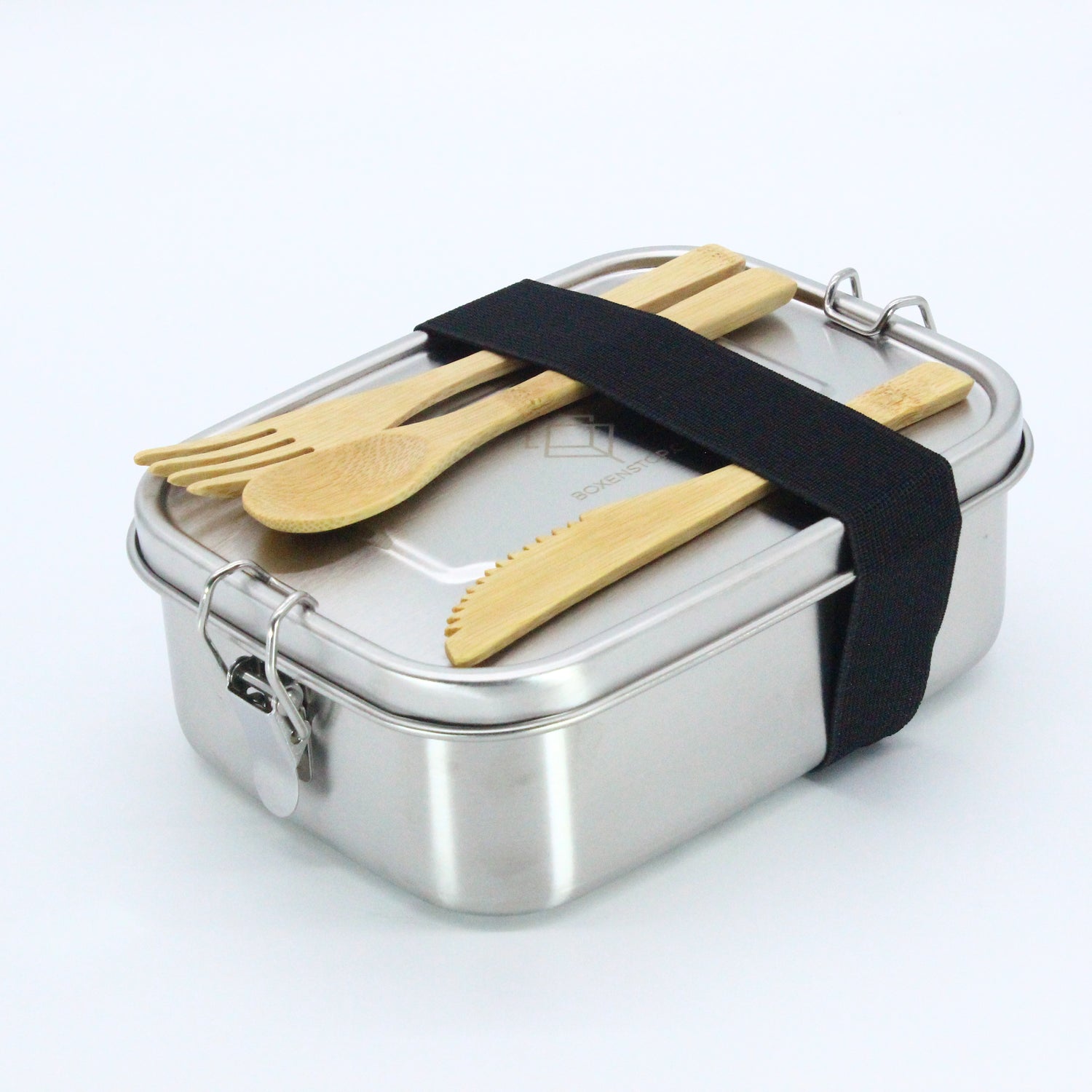 Premium Edelstahl Lunchbox 700 ml, mit Bambus-Besteck, Ersatzdichtung, ÖKO-Baumwoll-Zugbeutel, Gummiband, auslaufsicher, geruchs- &amp; geschmacksneutral